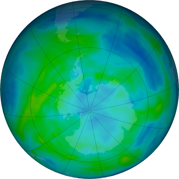 Antarctic ozone map for 20 April 2024